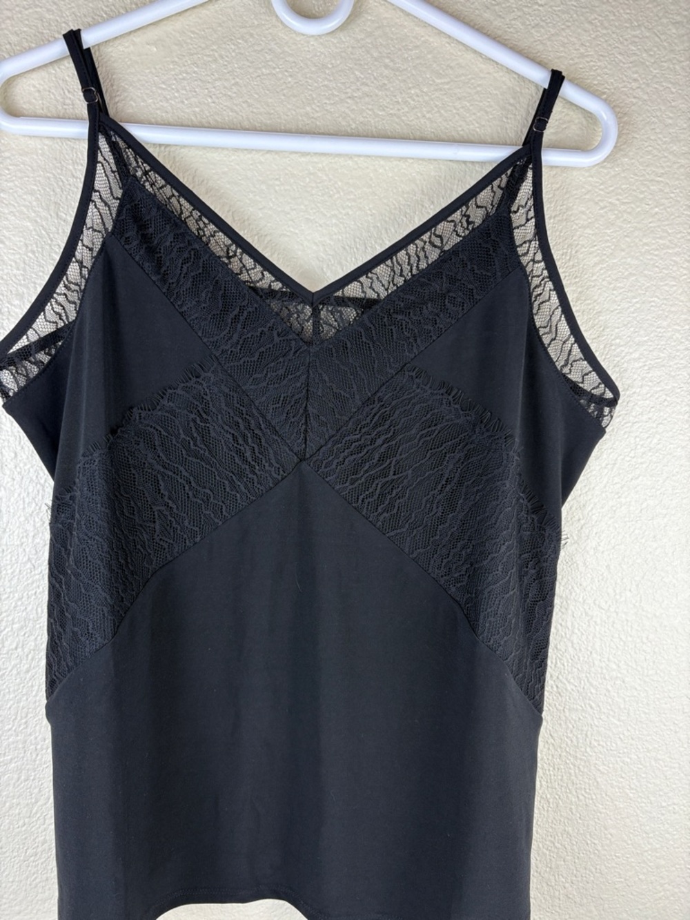 White House Black Market Black Lace-Trim MJ Cami Size L NEW